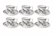 Set Cești Cafea/Ceai 6 Persoane, 12 Piese, Ceramică, Model Floral Alb/Negru