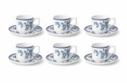 Set Cești Cafea/Ceai 6 Persoane, 12 Piese, Ceramică, Model Floral Alb/Albastru