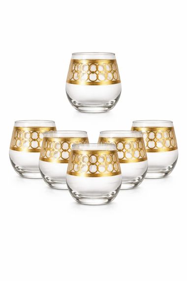 Set 6 pahare whisky din sticlă cu decor auriu 