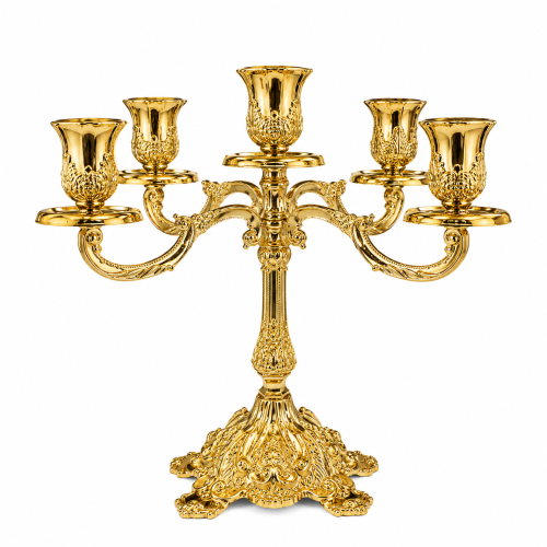 Sfeșnic Auriu 5 Brațe Elegant Metalic Decor Acasă Premium Ideal, 23CM
