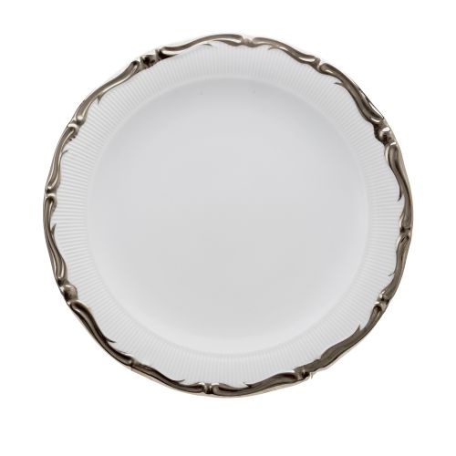 Farfurie întinsă din porțelan alb cu bordură argintie – Royal Silver