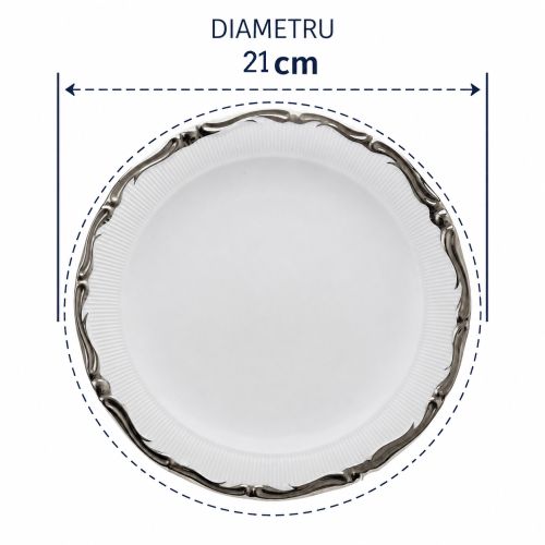 Farfurie întinsă din porțelan alb cu bordură argintie – Royal Silver