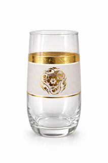 Set 6 pahare apă din sticlă cu decor auriu