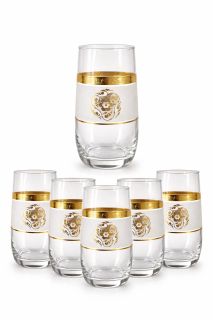 Set 6 pahare apă din sticlă cu decor auriu