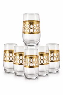 Set 6 pahare apă din sticlă cu decor auriu