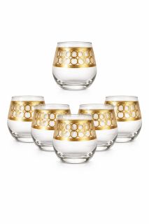 Set 6 pahare whisky din sticlă cu decor auriu 