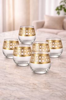 Set 6 pahare whisky din sticlă cu decor auriu 