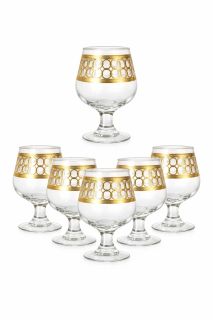 Set 6 pahare coniac din sticlă cu decor auriu