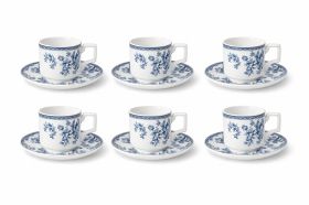 Set Cești Cafea/Ceai 6 Persoane, 12 Piese, Ceramică, Model Floral Alb/Albastru