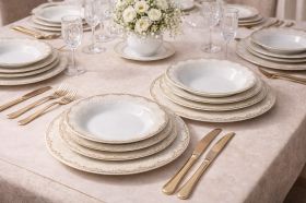 Farfurie întinsă 23 cm din opal decor auriu elegant