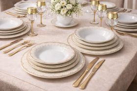 Farfurie întinsă 23 cm din opal decor auriu elegant