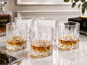 Set 6 Pahare Whisky Sticlă Tăiată, Design Premium
