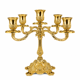Sfeșnic Auriu 5 Brațe Elegant Metalic Decor Acasă Premium Ideal, 23CM