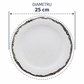 Farfurie întinsă din porțelan alb cu bordură argintie – Royal Silver
