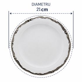 Farfurie întinsă din porțelan alb cu bordură argintie – Royal Silver