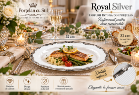 Platou oval din porțelan Royal Silver, bordură argintie – 32 × 22 cm ✨
